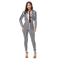 Womens Black White Striped Pinstripe Blazer Pants Suit Set Cosplay Halloween XS