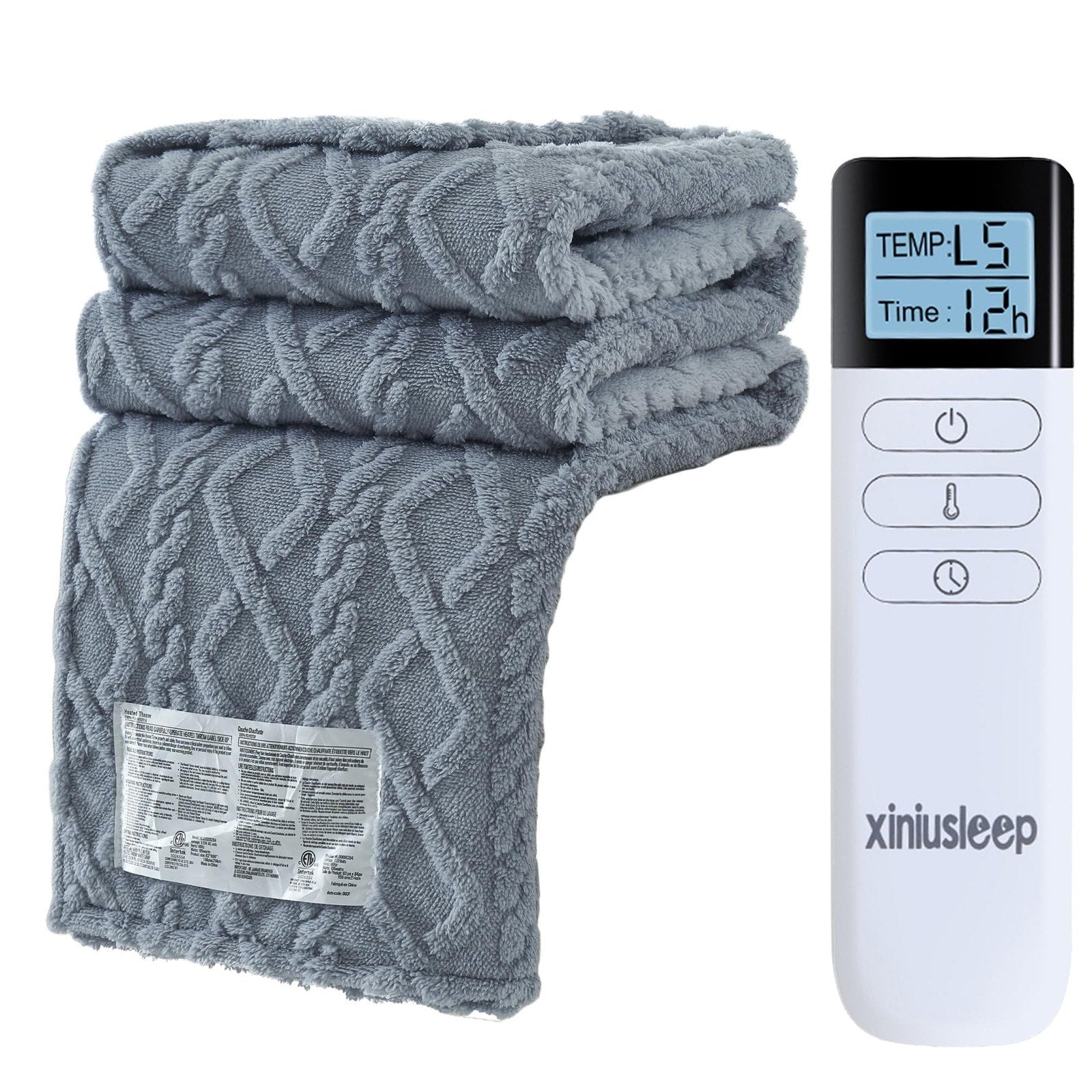 xiniusleep Electric Blanket Heated Throw Cable Knit Sherpa Soft Grey 50"x60"