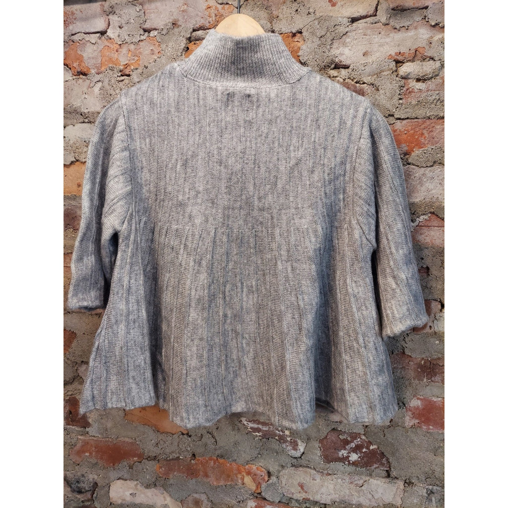 Maeve Womens Mock Neck Sweater M Heather Gray 3/4 Sleeve Swing Pullover Knit