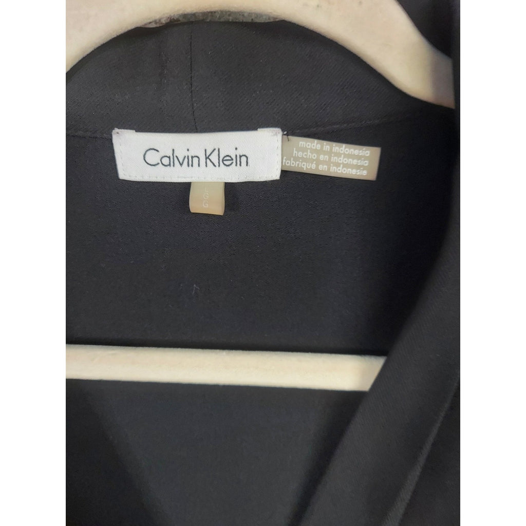 Calvin Klein Womens Sleeveless Blouse L Black V Neck Pleated Workwear