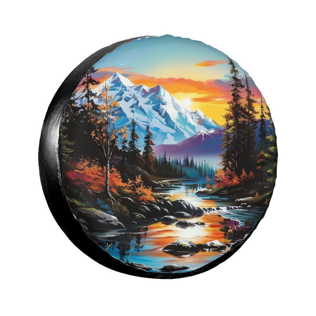 Spare Tire Cover Mountain Landscape Art Sunset River Forest SUV Truck Jeep