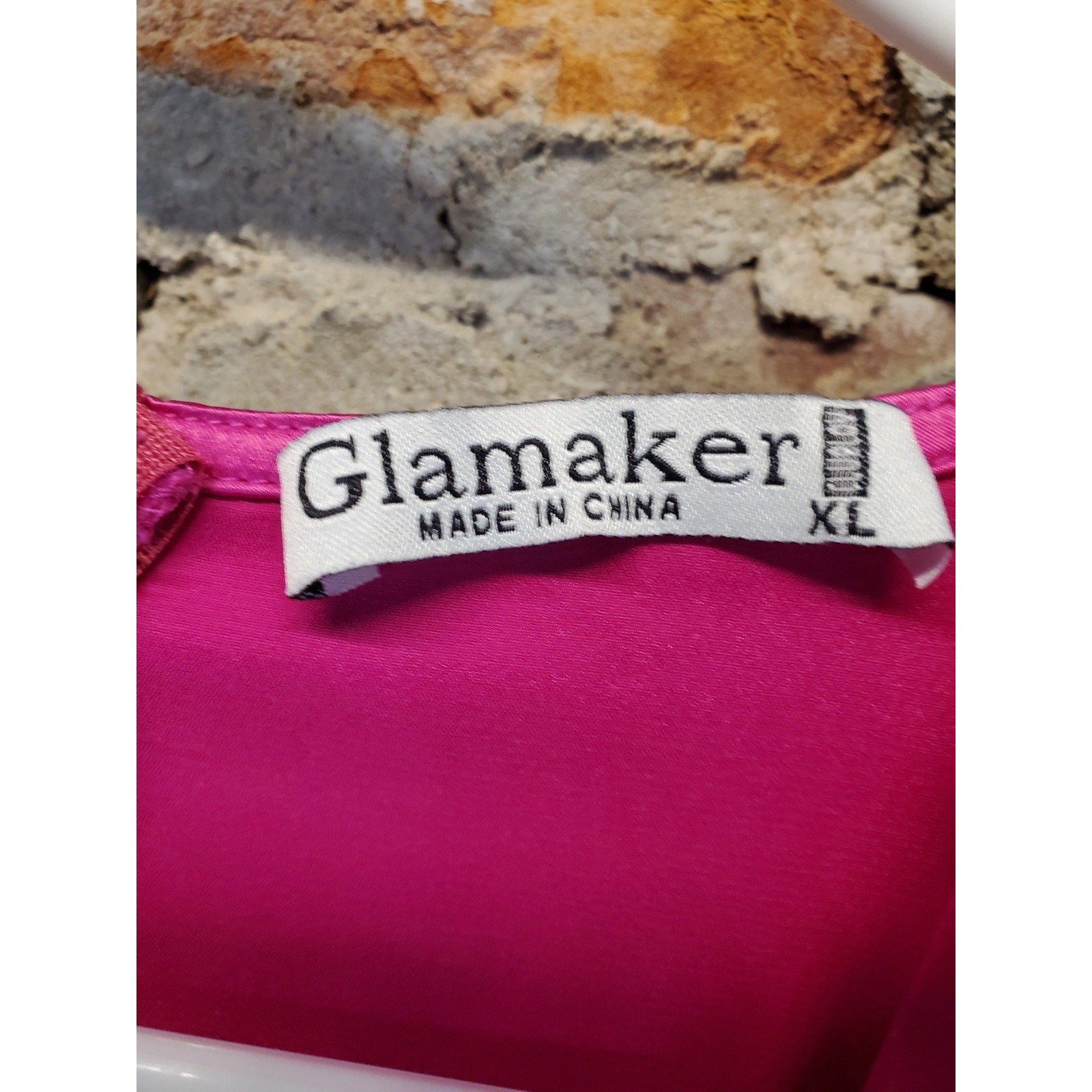 Glamaker Womens Hot Pink Satin Ruched Mini Dress XL Long Sleeve V Neck Cutout