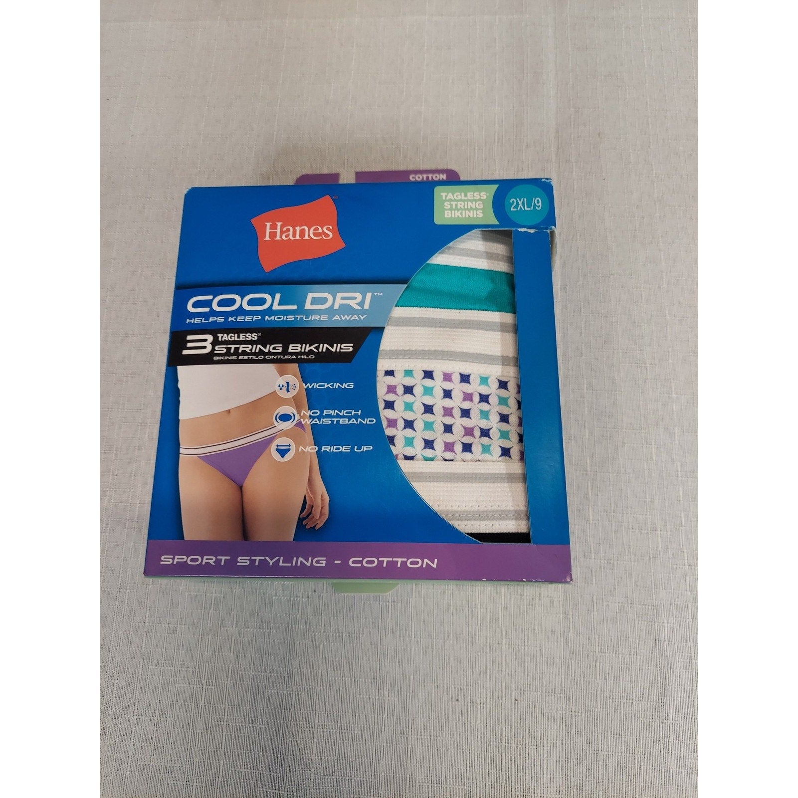 Hanes Womens String Bikinis 2XL 9 Cool Dri Wicking Cotton Multicolor 3 Pack