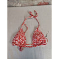 BERLOOK Womens Bikini Top XS Red White Floral Print Triangle Halter Tie NWT