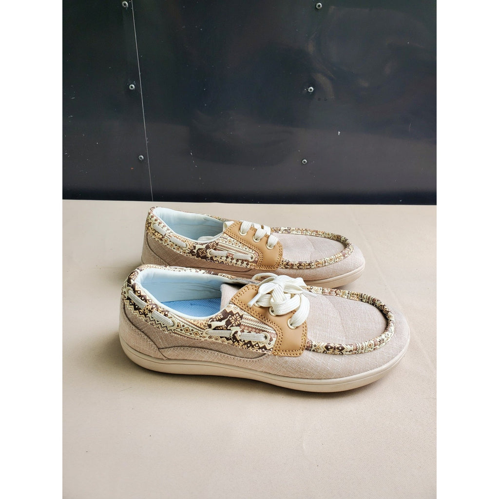 Womens Casual Canvas Loafers Beige Sz 10 Barefoot Tribal Print Comfort