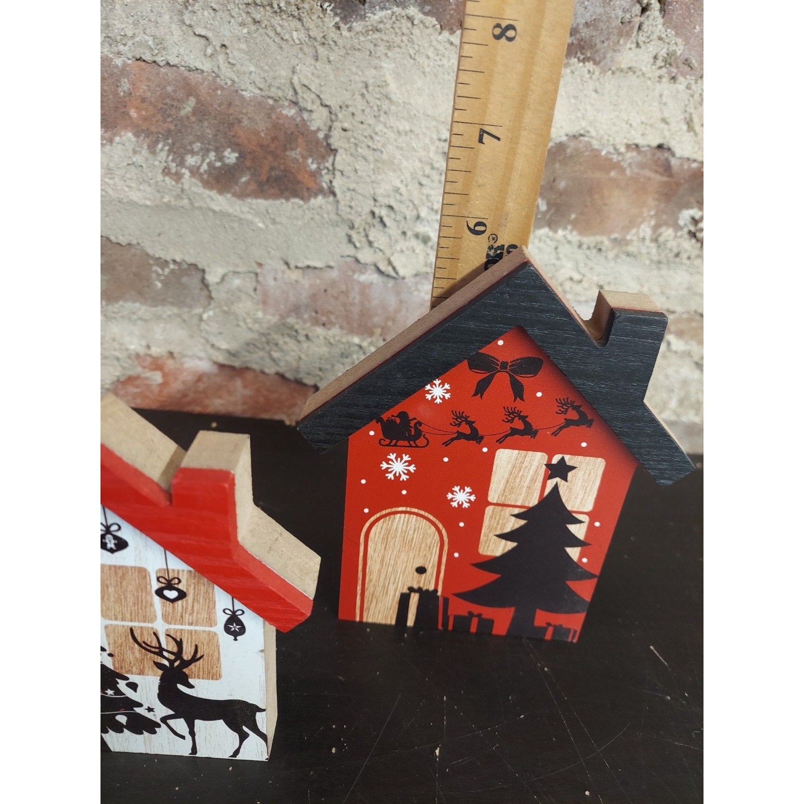 New Wooden Houses Set Christmas Decor Tree Reindeer Red Snowman Santa Decoration
