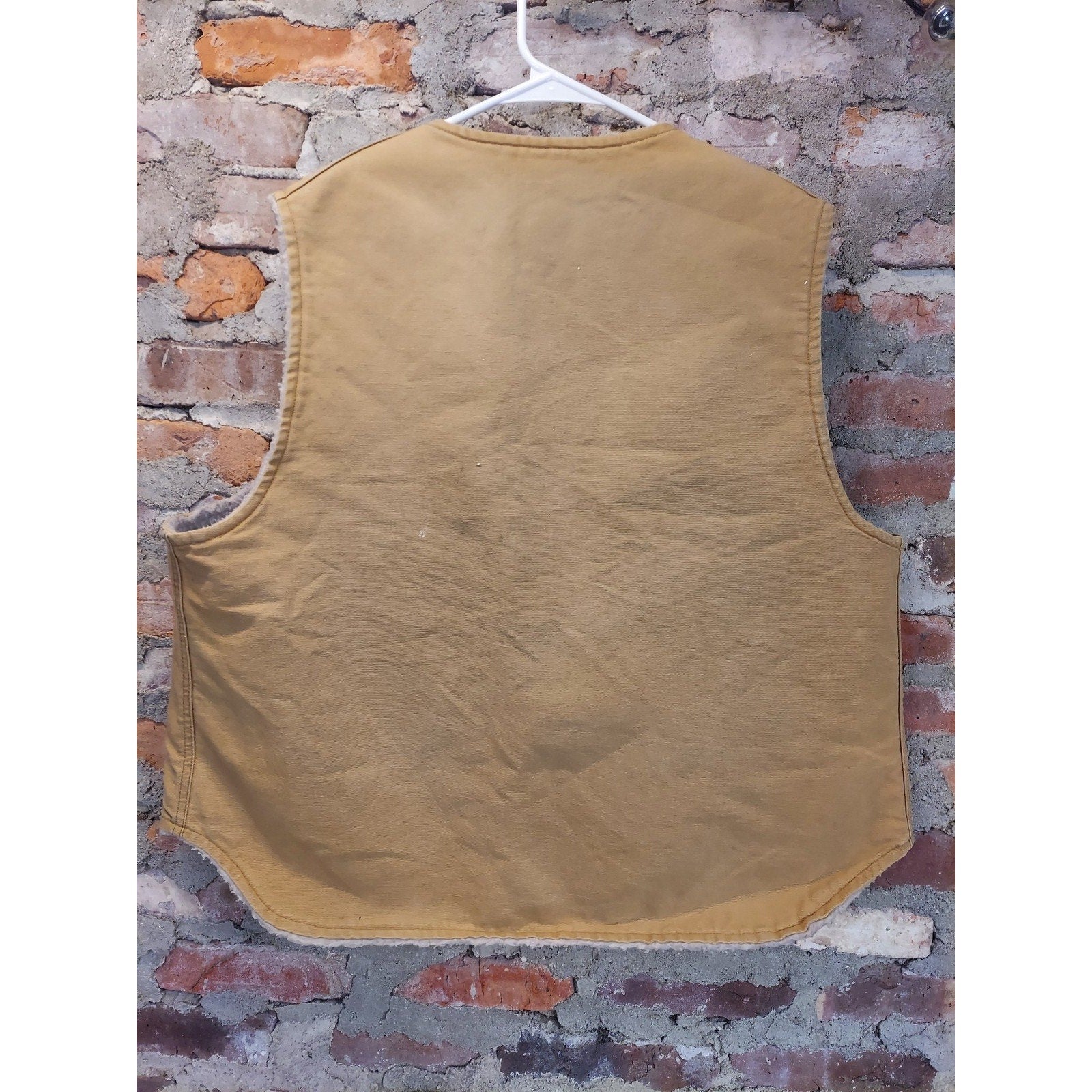 Carhartt Mens Vest Sherpa Lined Full Zip Work Duck Canvas Durable Tan
