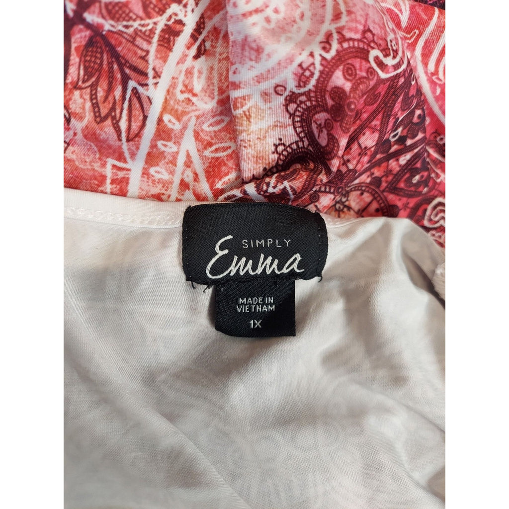 Simply Emma Womens T-Shirt Top Size 1X Plus Pink Floral Embellished