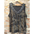 ELEMENTZ Nina B Womens 2X Multicolor Animal Print Studded V Neck Tank Top