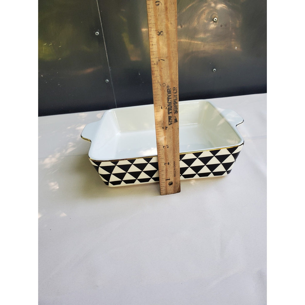 Thyme & Table Square Baking Dish Casserole Geometric Black White Gold Trim