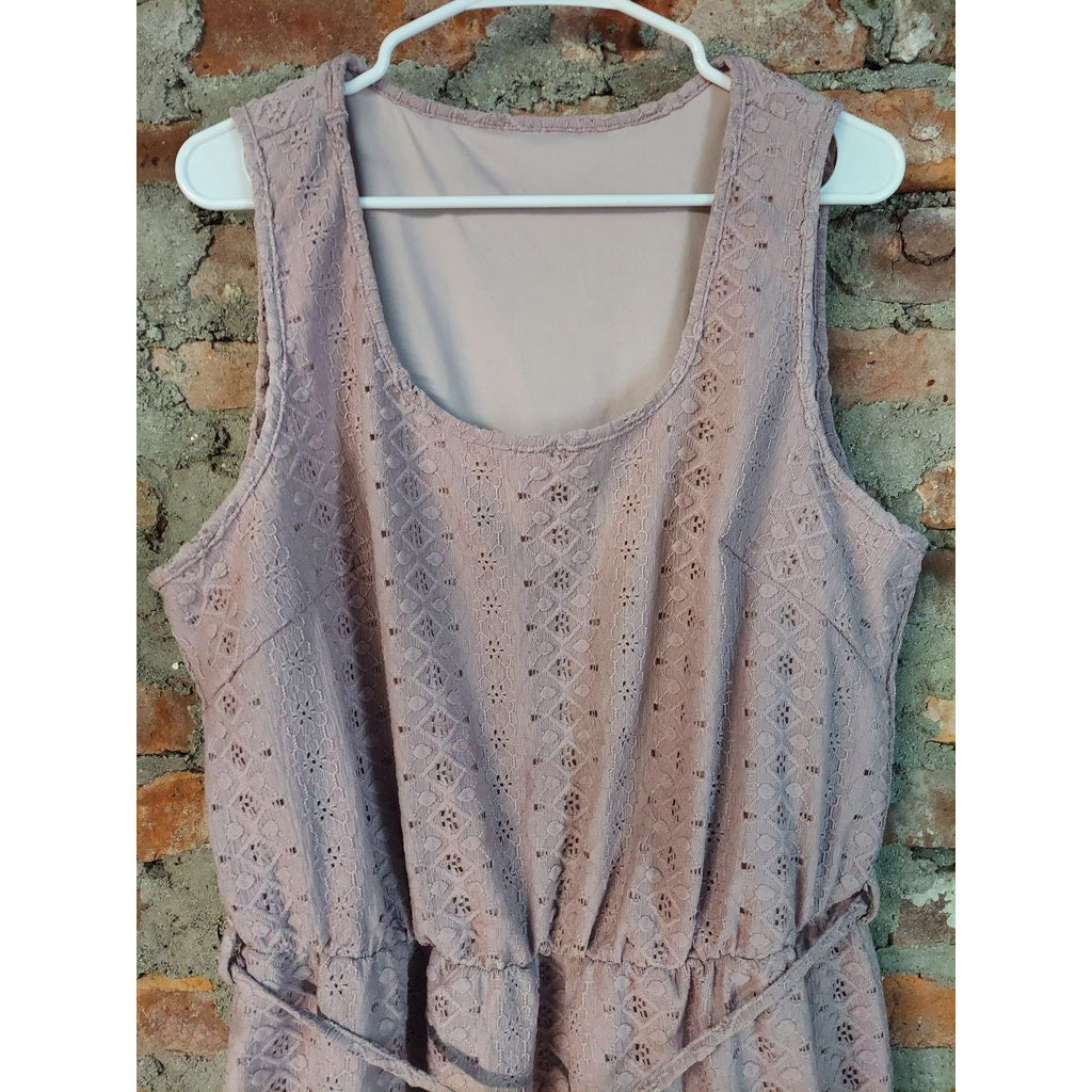 SHEIN CURVE Womens Dress 2XL Dusty Pink Eyelet Tie Waist Sleeveless Mini