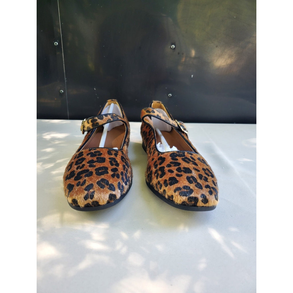Womens Mary Jane Flats Leopard Print Size 10 Buckle Strap Animal Print