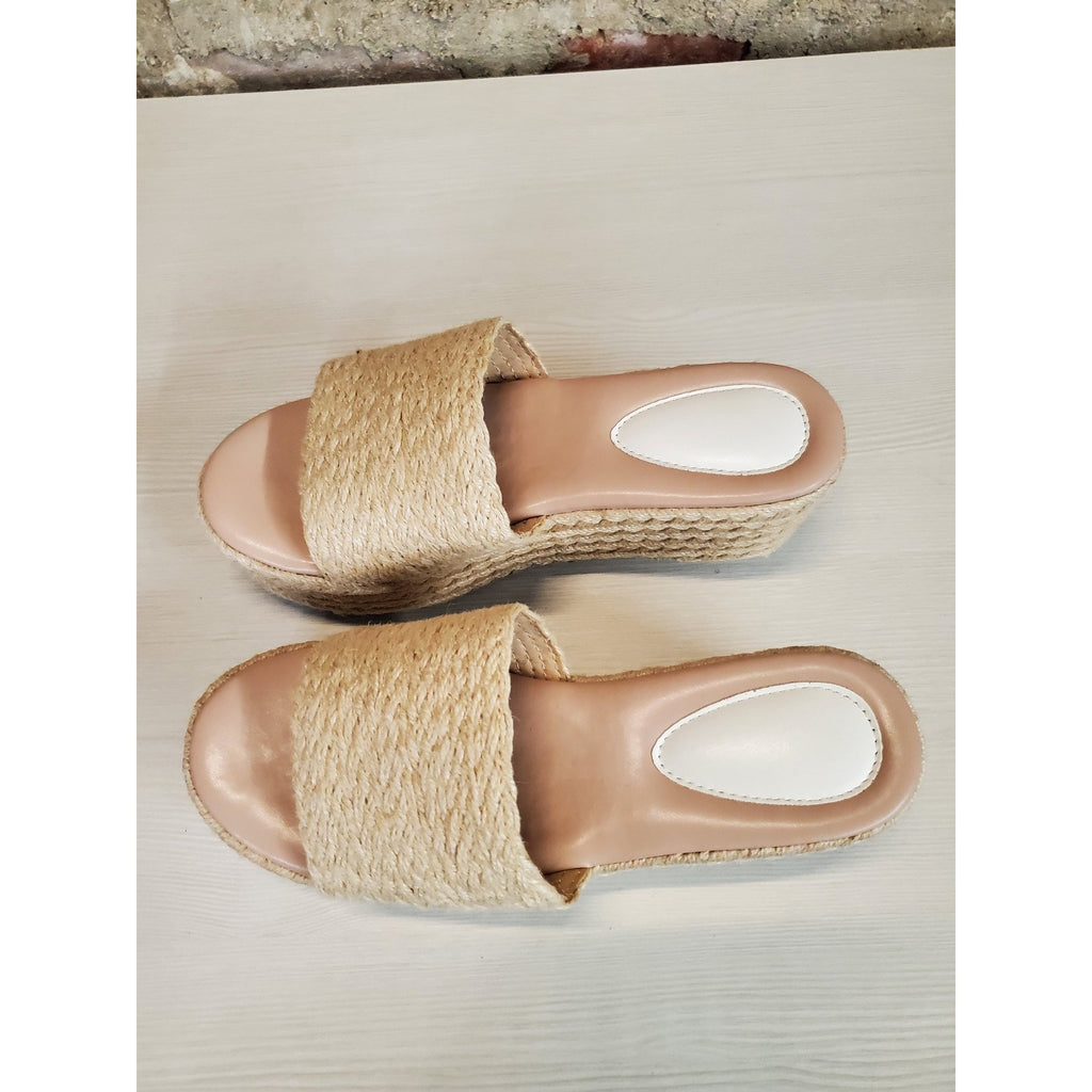 Womens Espadrille Wedge Sandals Size 6.5 Natural Nude Jute Rope Slip On