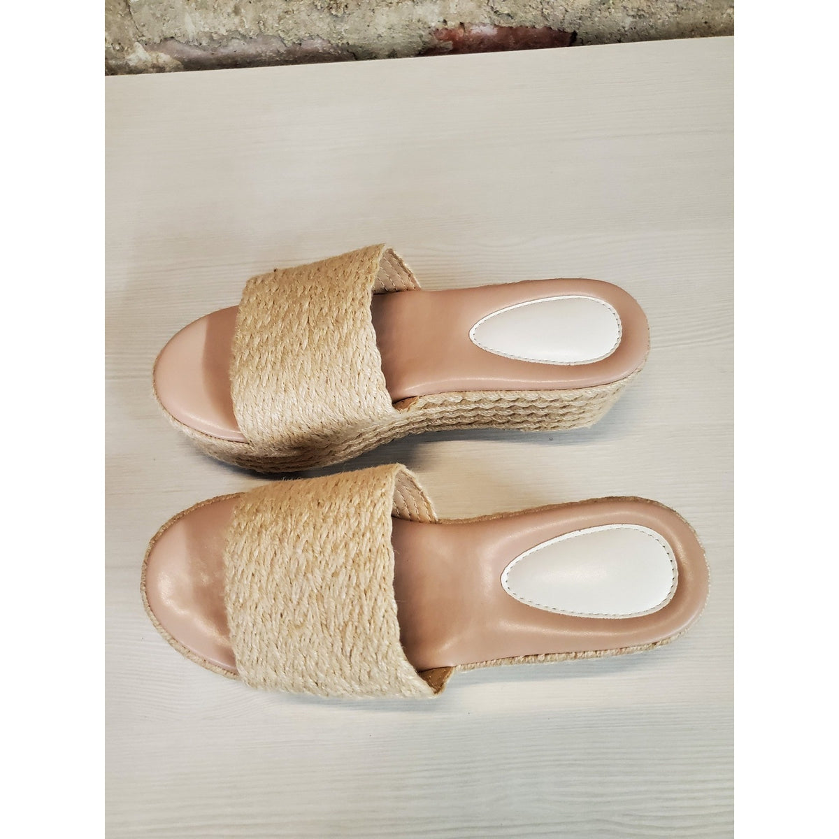 Womens Espadrille Wedge Sandals Size 6.5 Natural Nude Jute Rope Slip On