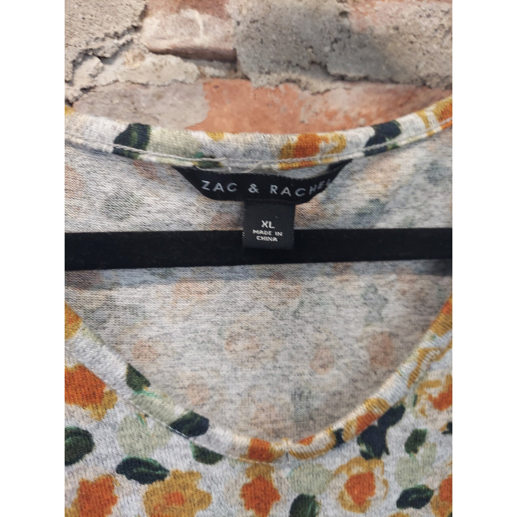 ZAC & RACHEL Womens Blouse XL Multicolor Floral Print V Neck Long Sleeve Ruffle