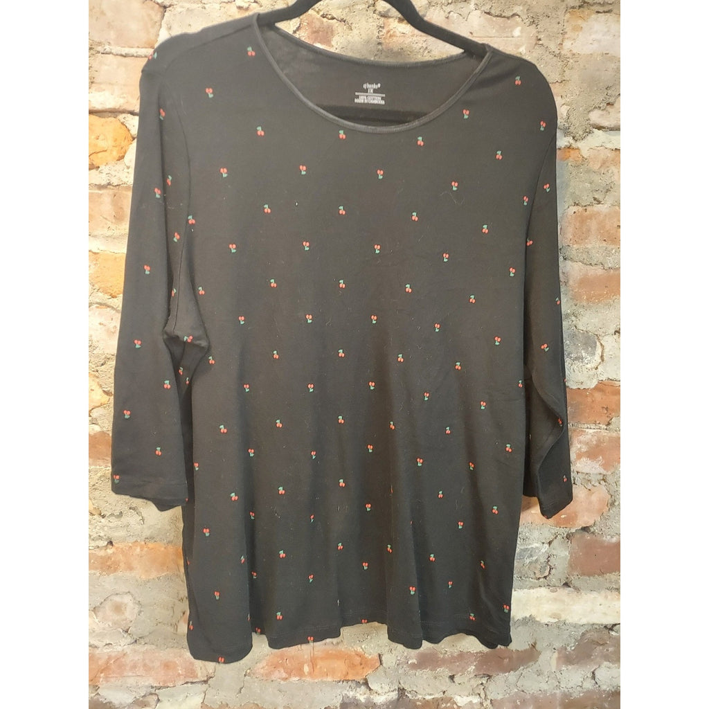 Cj Banks Womens Top T Shirt Plus Size 1X Black Cherry Print 3/4 Sleeve Cotton