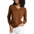 InRuyeo Womens V Neck Sweater M Medium Rust Brown Pullover Knit Long Sleeve