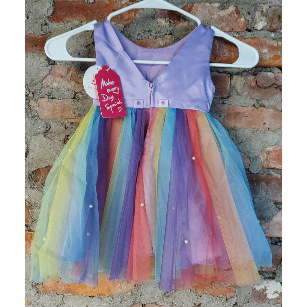 Baby Girl 12 months Purple Rainbow Multicolor Tutu Dress Pearl Tulle Party