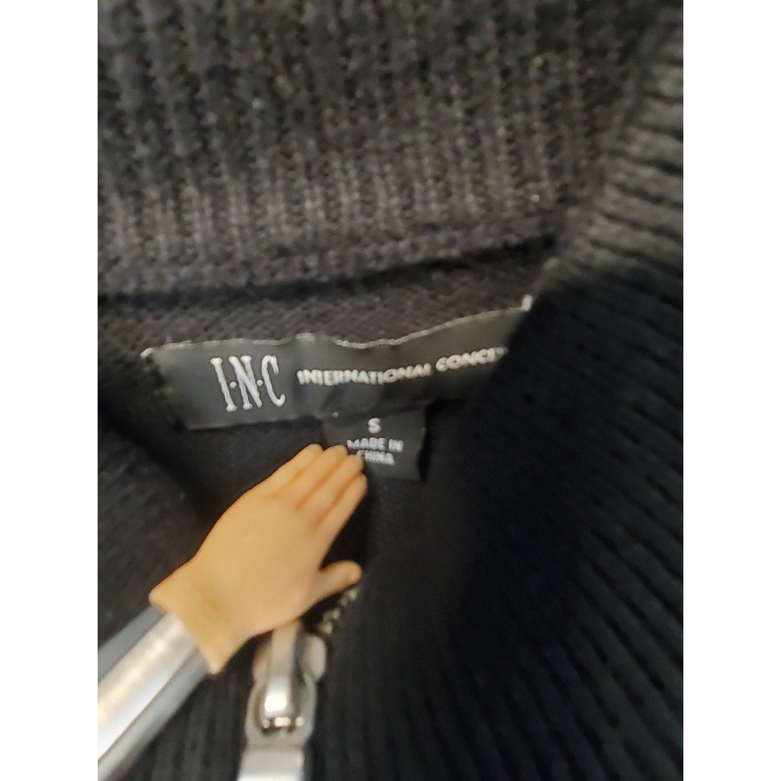 INC International Concepts Mens Full Zip Sweater S Black Mock Neck Ribbed Moto