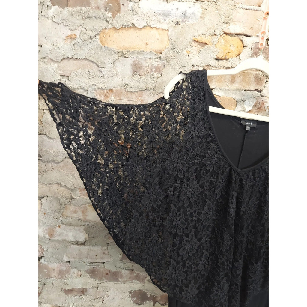 Love J Womens Cold Shoulder Top Size 2X Plus Black Lace Overlay Blouse