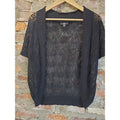 AGB Womens Cardigan L Black Short Sleeve Open Weave Sheer Knit Crochet Shrug