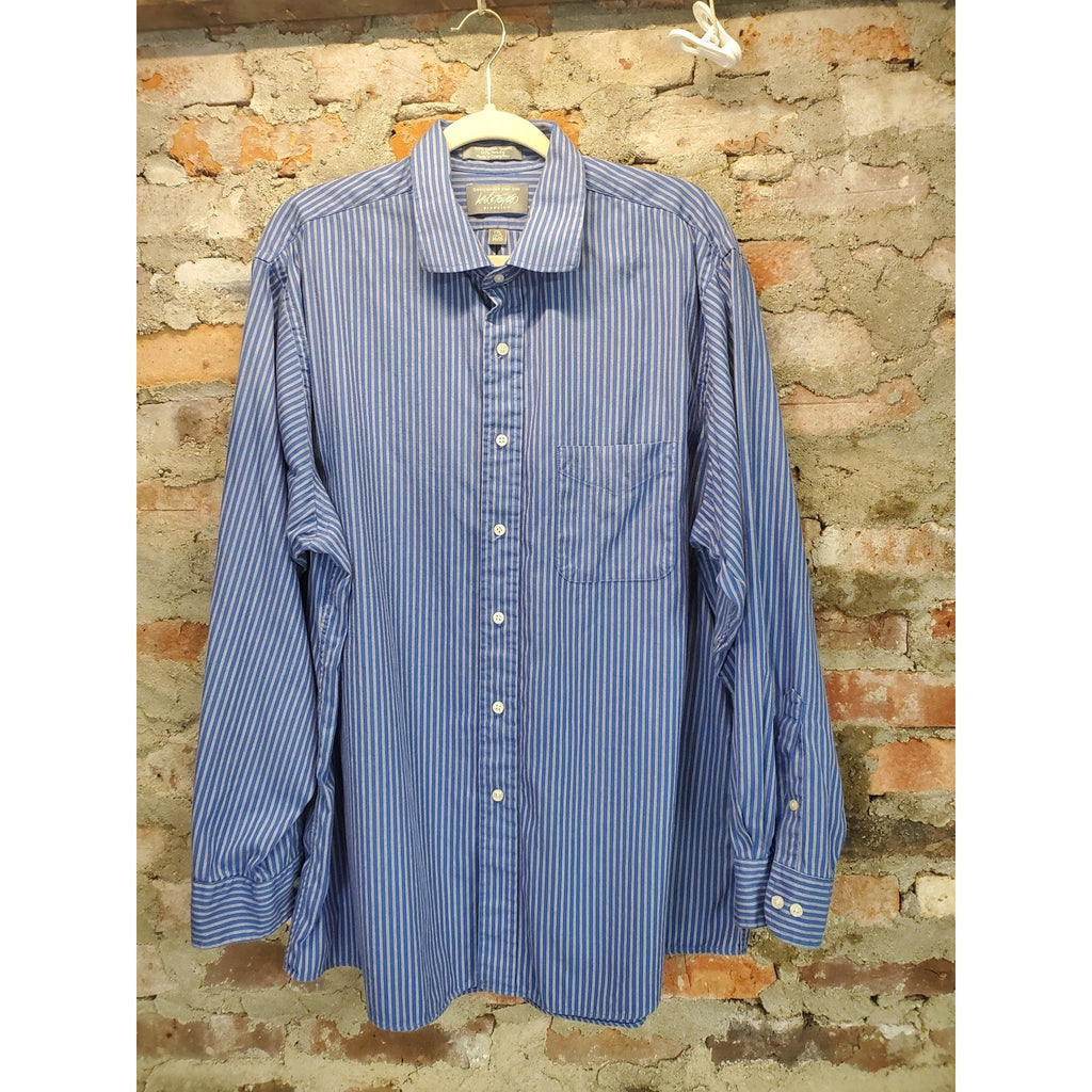 Lord & Taylor Mens Long Sleeve Button Down Shirt 17.5 34/35 Blue White Striped
