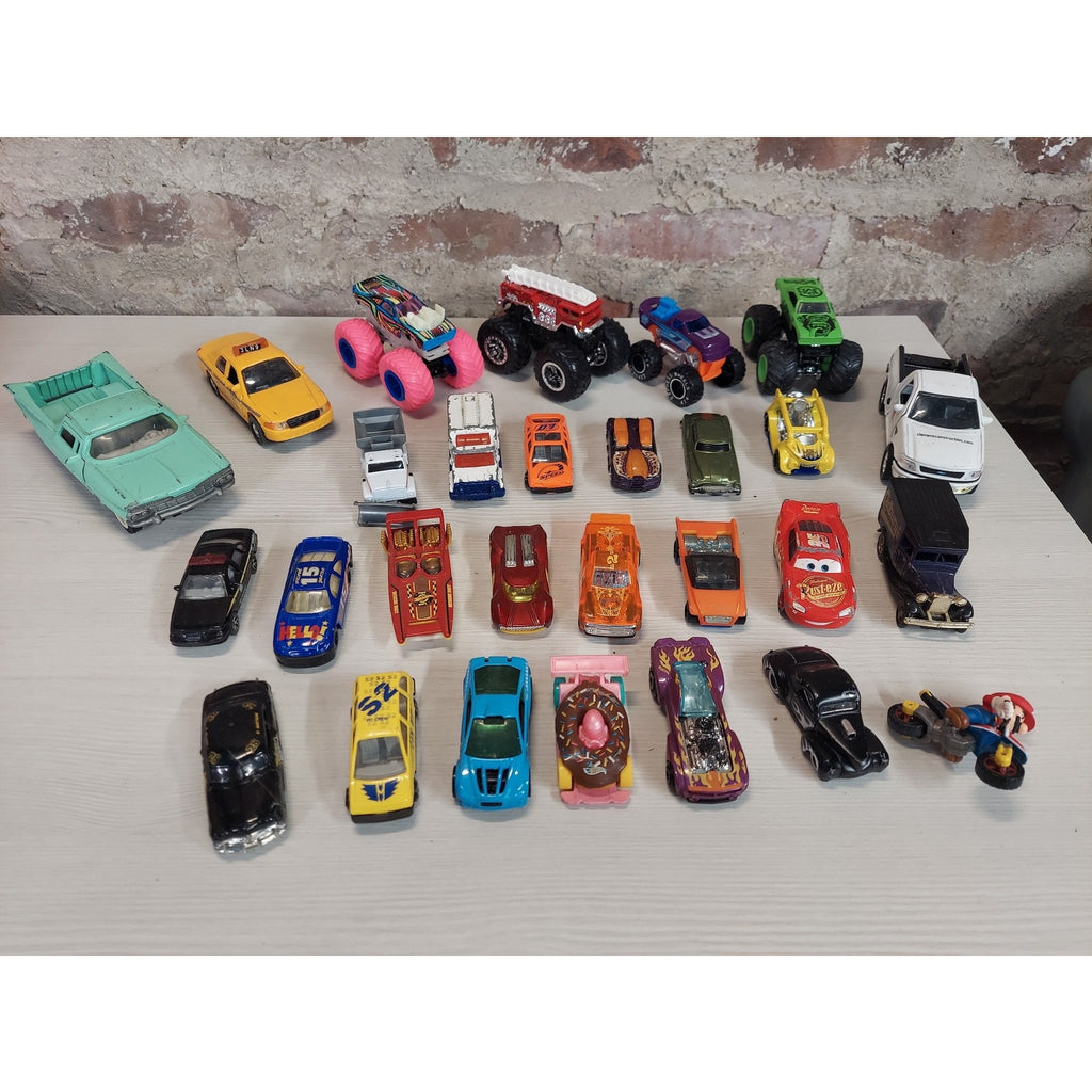 29 Diecast Toy Cars Monster Trucks Hot Wheels Disney Pixar Lightning McQueen Lot