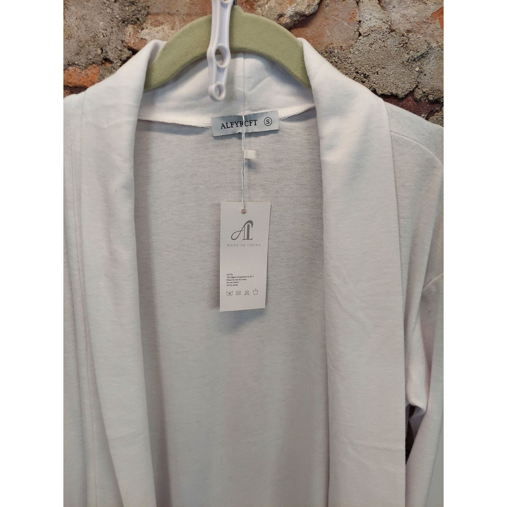 ALFYRCFT Womens Cardigan Sweater Size S White Open Front Long Sleeve Pockets NWT