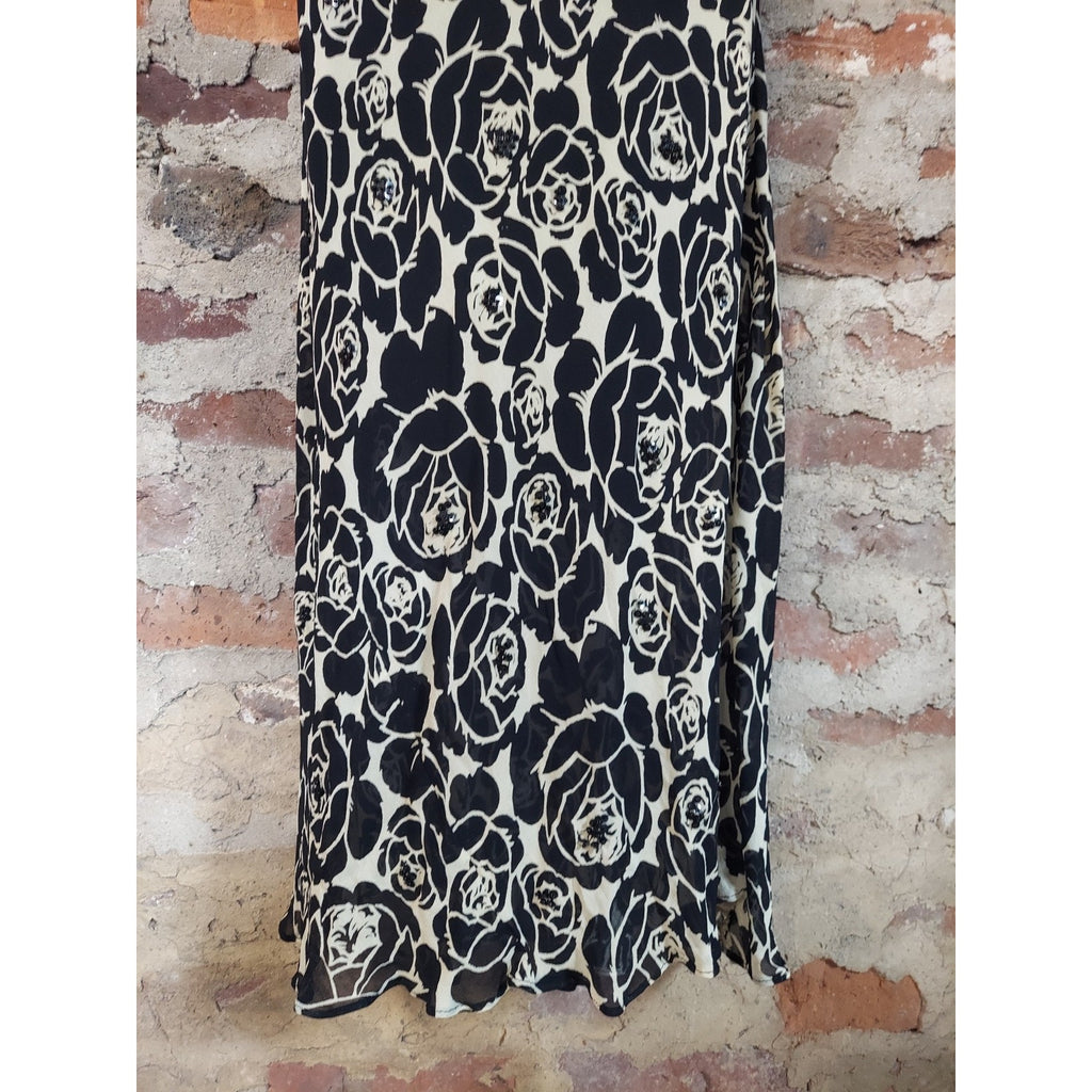 Womens Black White Floral Maxi Dress Short Sleeve V Neck Empire Waist
