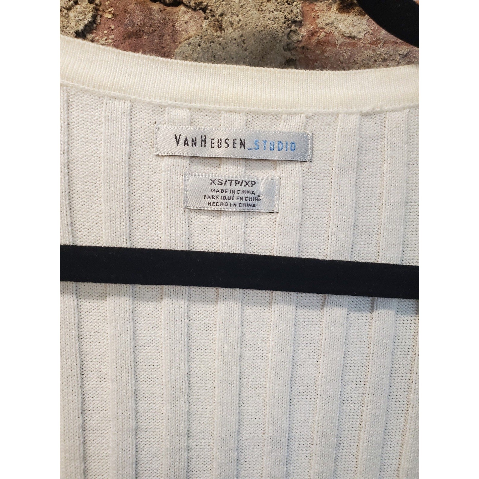 Van Heusen Studio Womens Short Sleeve Ribbed Knit Cardigan XS Ivory Open Front
