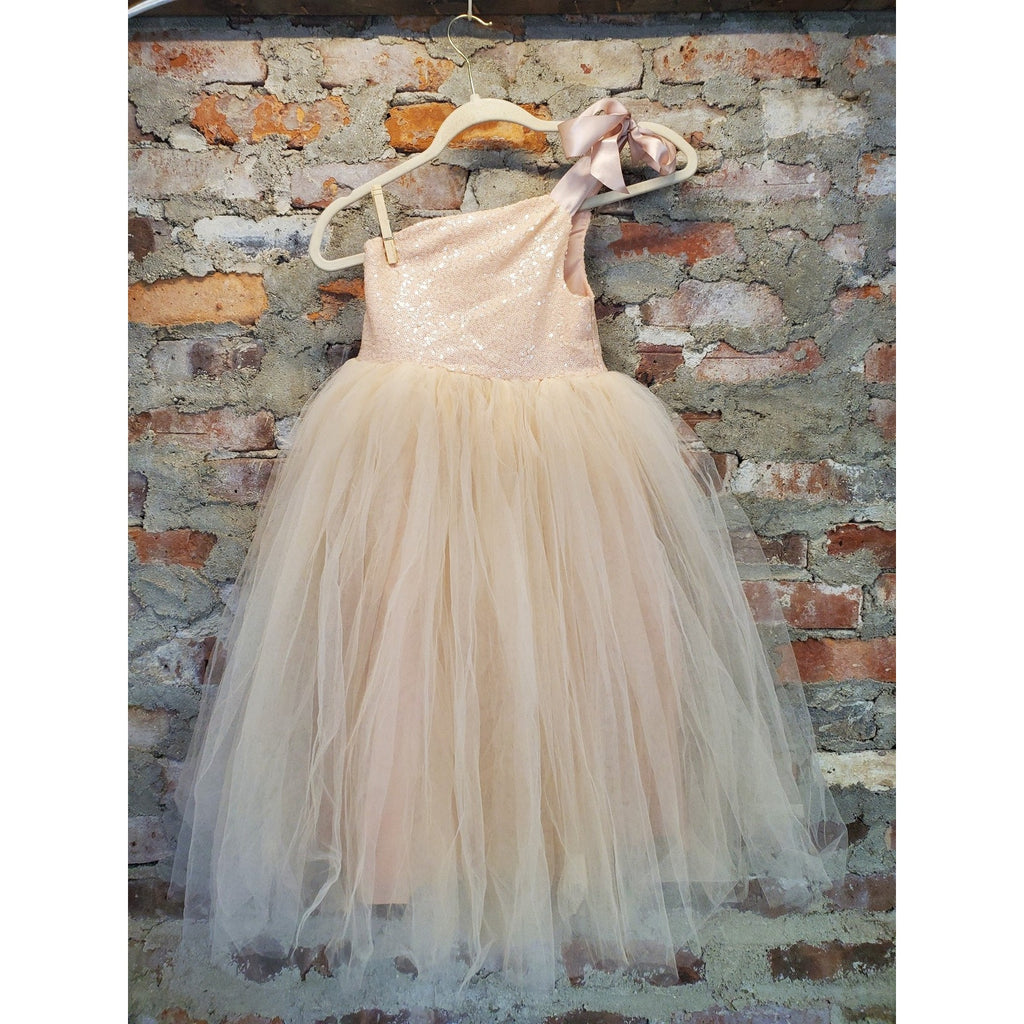 Girls Pink Sequin Tulle Dress Size 3 One Shoulder Special Occasion Party