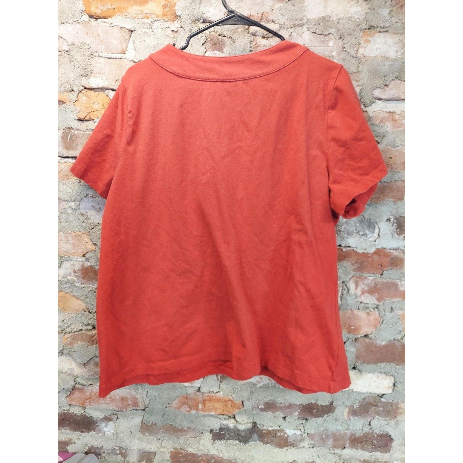 Croft & Barrow Womens Shirt 2X Rust Orange Square Neck Embroidered Short Sleeve