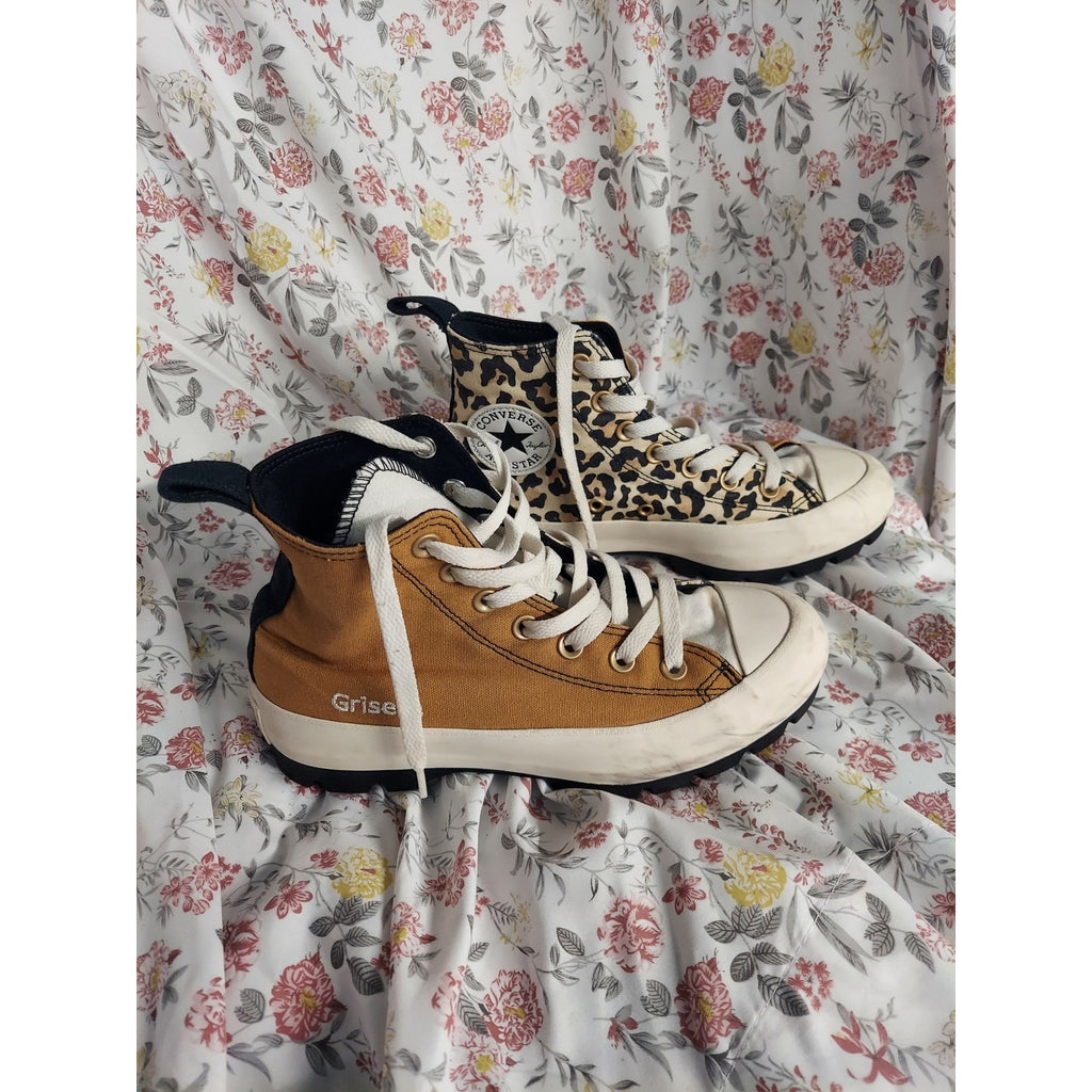 Converse High Top Sneakers Grisele Mismatched Leopard Print Womens Sz 7