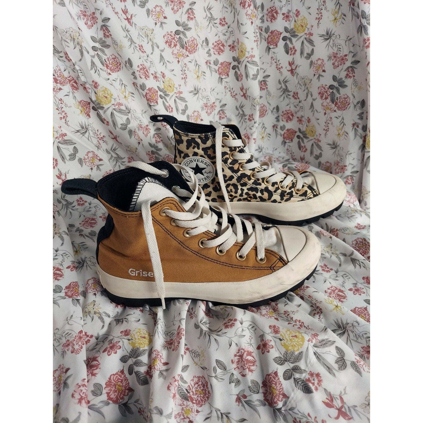 Converse High Top Sneakers Grisele Mismatched Leopard Print Womens Sz 7