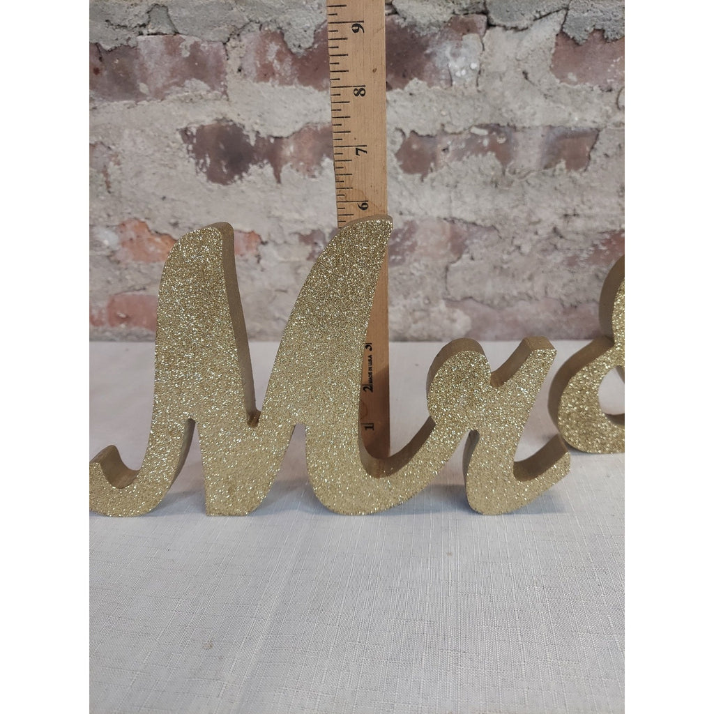 Mr & Mrs Gold Glitter Wedding Engagement Anniversary Table Decor Sign