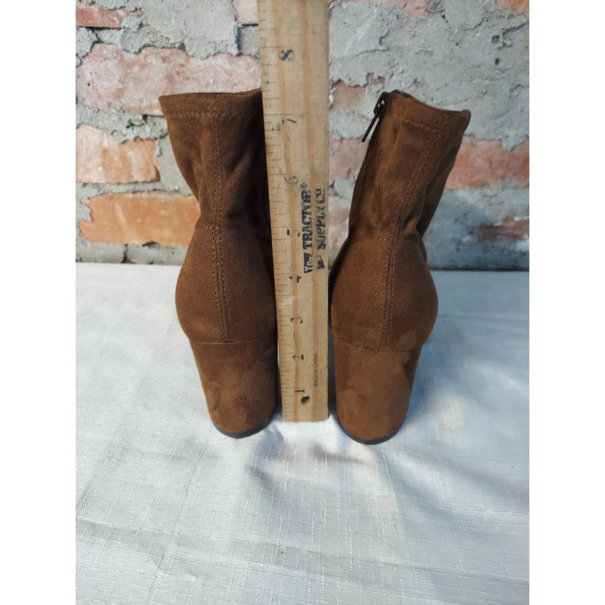 Nine West Womens Ankle Boots Size 6M Brown Block Heel Pointed Toe Suede Side Zip