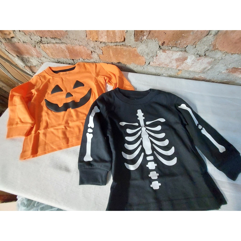 Simple Joys Carters Baby 6-9 months Shirts Halloween Pumpkin Skeleton 2 Pack