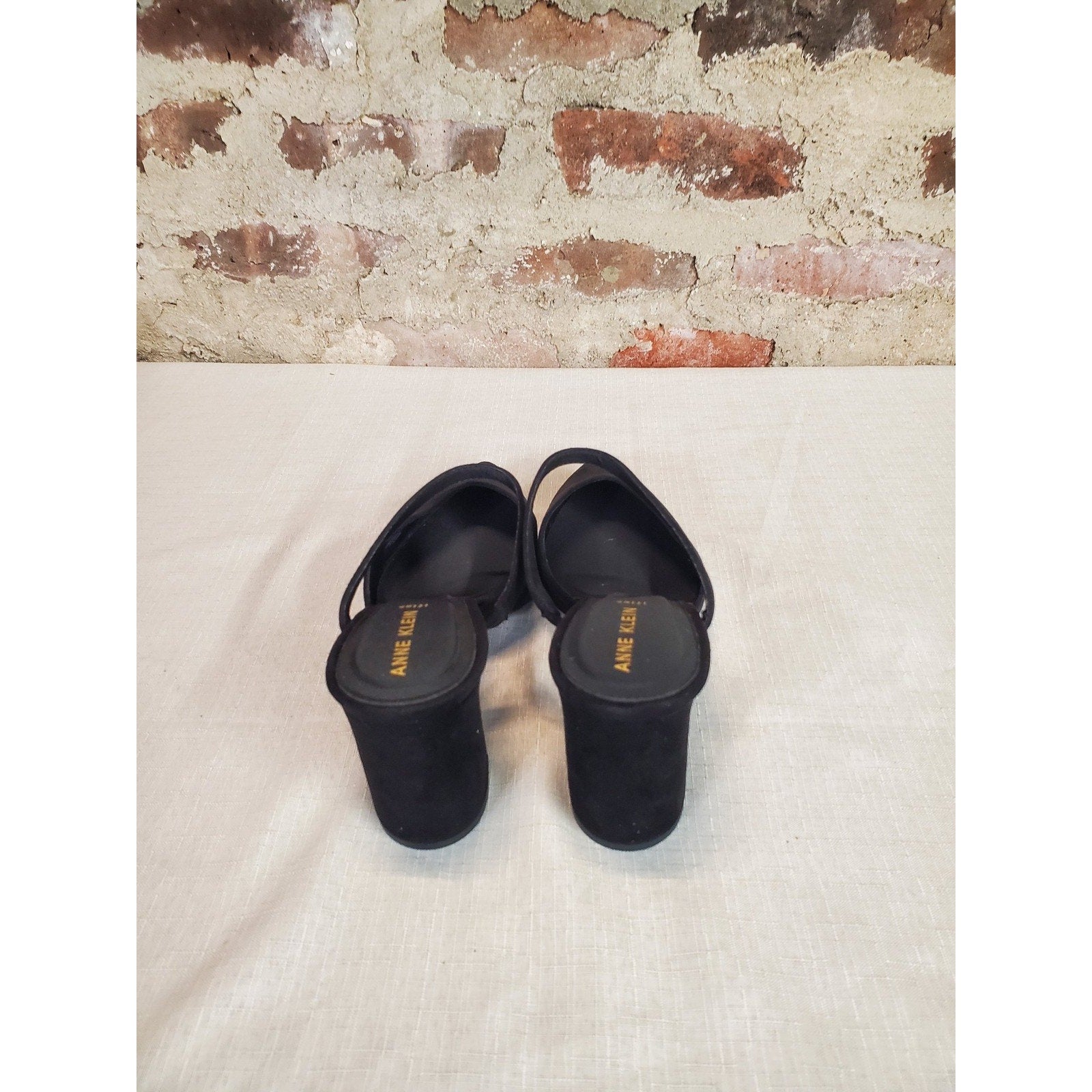 Anne Klein Womens Sz 8.5 Black iflex Mules Slingback Pointed Toe Block Heels