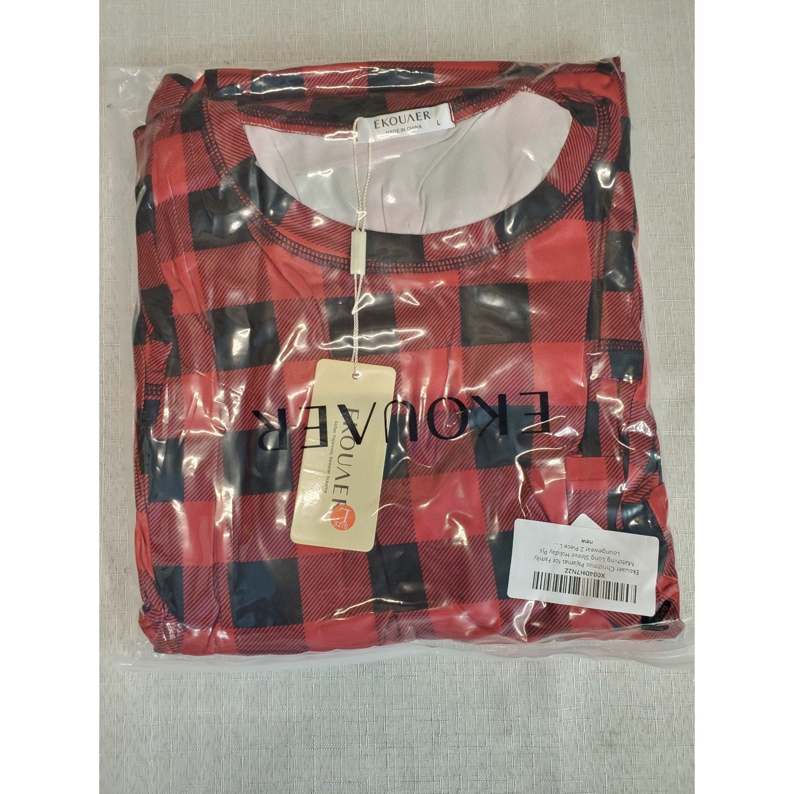 Ekouaer Family Matching Christmas Pajamas 2 Piece Long Sleeve L Red Black Plaid