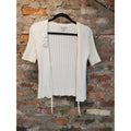 Van Heusen Studio Womens Short Sleeve Ribbed Knit Cardigan XS Ivory Open Front
