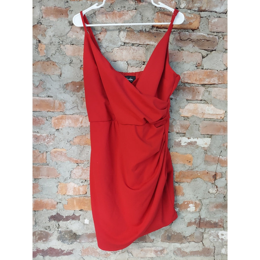 by&by Womens Red XXL Ruched V Neck Spaghetti Strap Mini Cocktail Dress