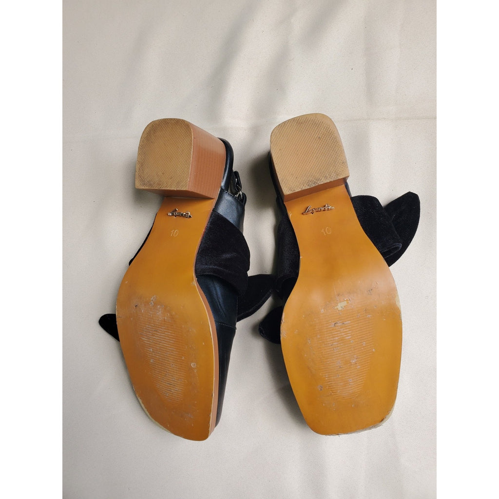 Lamoda Womens Slingback Heels Square Toe Black Size 10 Block Heel Velvet Bow