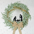Christmas Nativity Wreath Flocked Holy Family Religious Decor Burlap Bow 17.7"