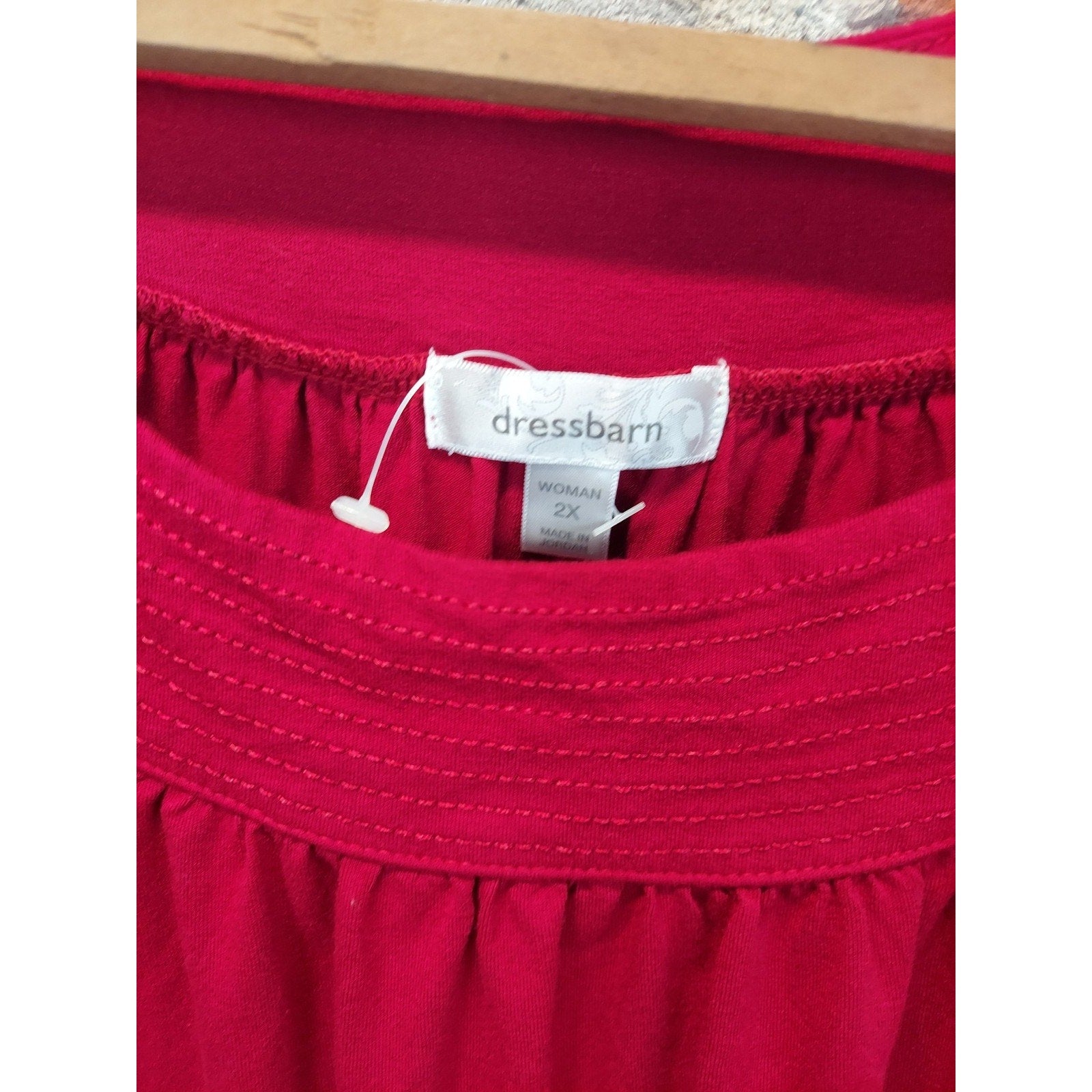 Dressbarn Womens Plus Size Tank Top 2X Red Shirred Neck Gathered Collar