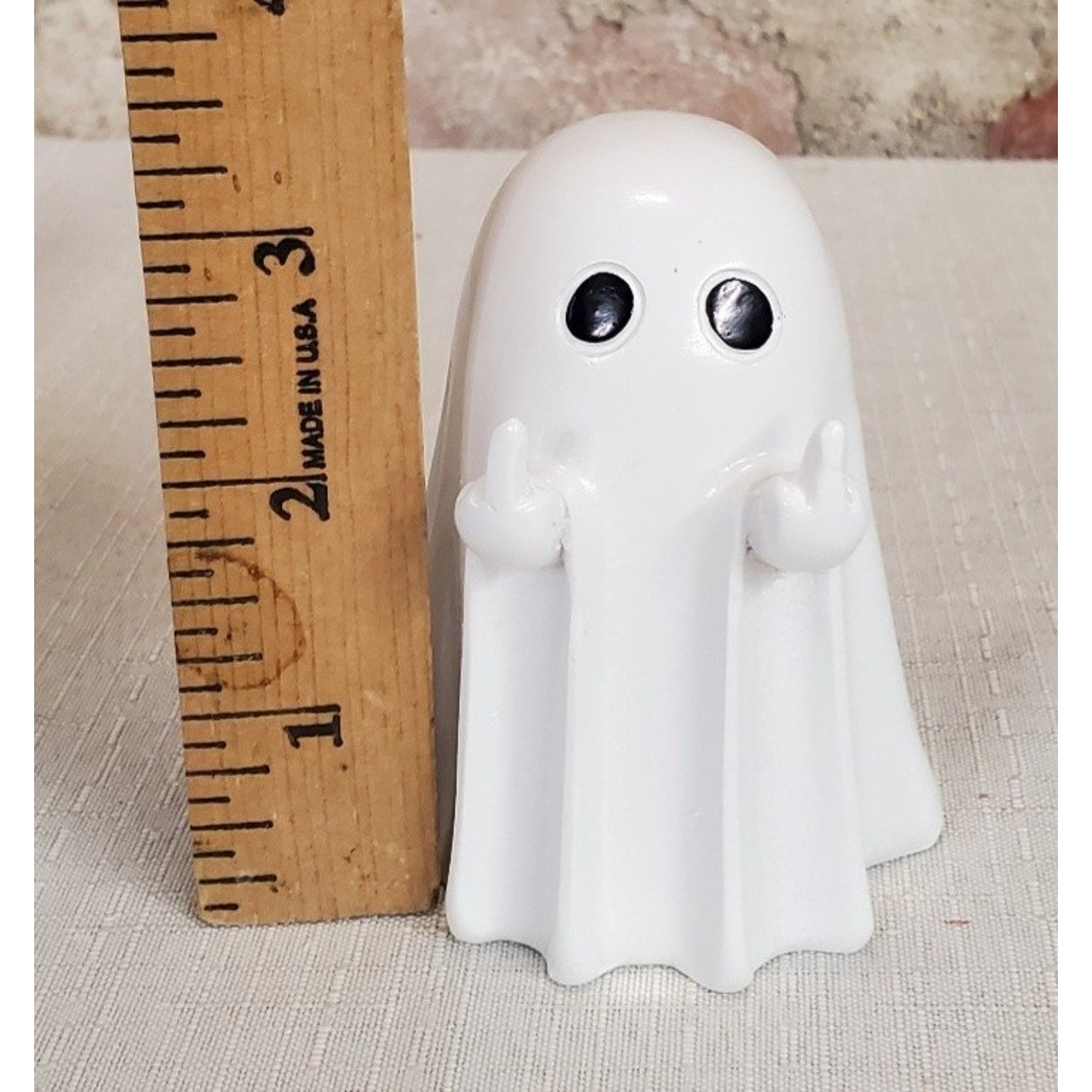 Shy Ghost Figurine Statue Middle Finger Funny Rude 3 Inch White Halloween Decor