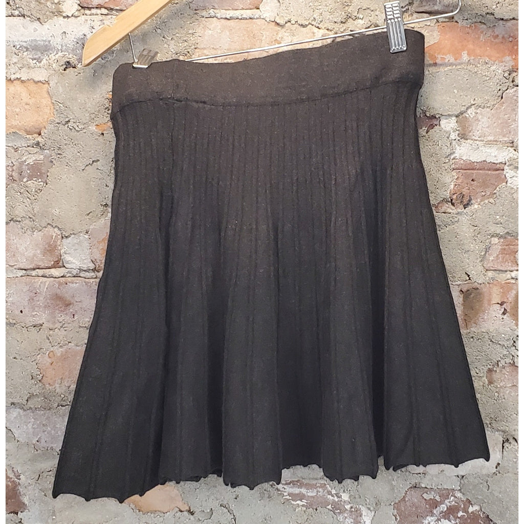 Womens Skater Skirt L Dark Gray Pleated A Line Ribbed Knit Rayon Blend