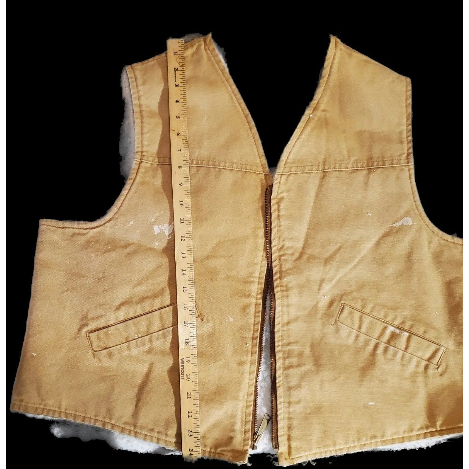 Carhartt Mens Vest Sherpa Lined Full Zip Work Duck Canvas Durable Tan