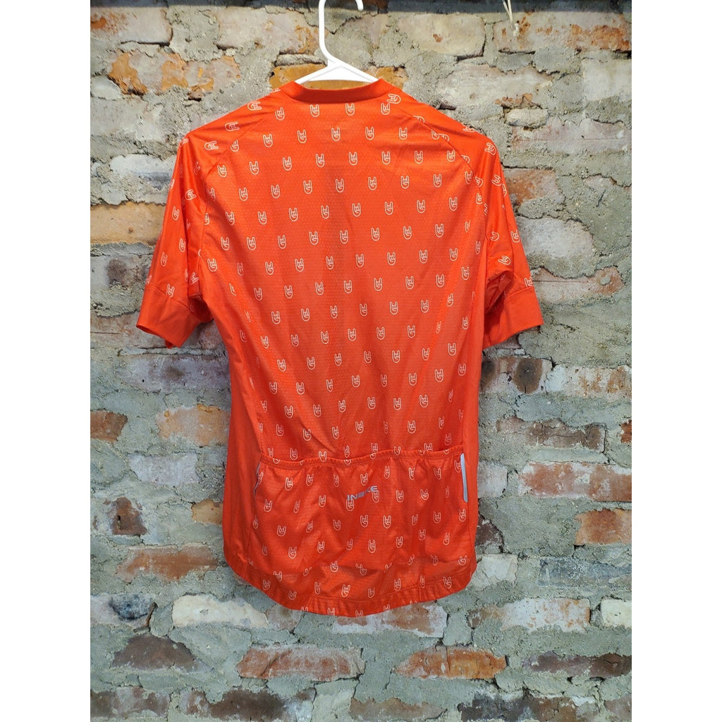 INBIKE Mens Cycling Jersey M Orange Short Sleeve Full Zip Pockets Reflective