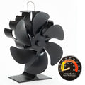 JossaColar Heat Powered Wood Stove Fan 6 Blade Fireplace Fan Thermometer Black