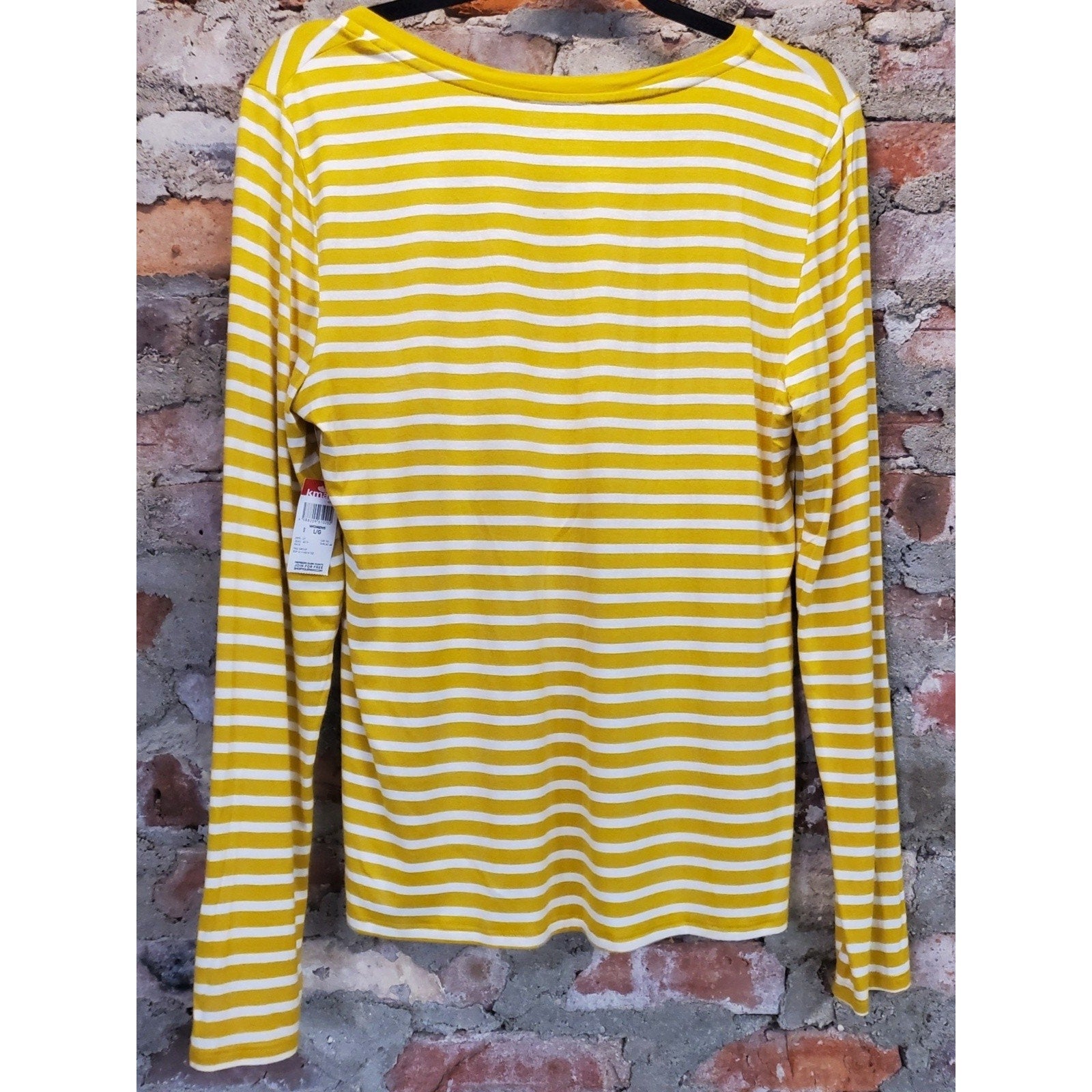 Kmart Womens Long Sleeve V Neck T Shirt Large Yellow White Striped NWT